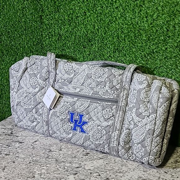 NWT Vera Bradley Cotton Collegiate Large Travel Duffle Bag - Grey/White - Picture 7 of 12